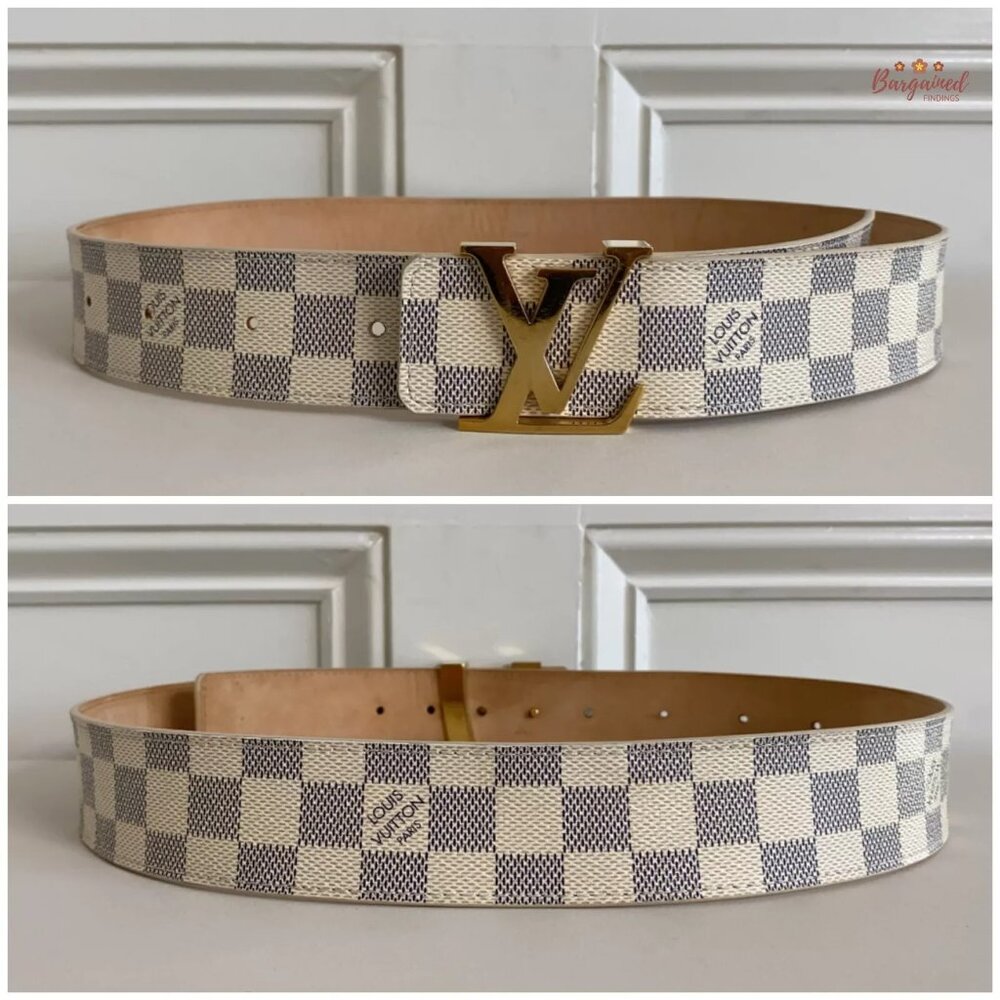 Authentic Louis Vuitton Damier Azur Canvas Leather Gold LV Initials Belt 85/34 - Picture 5 of 12
